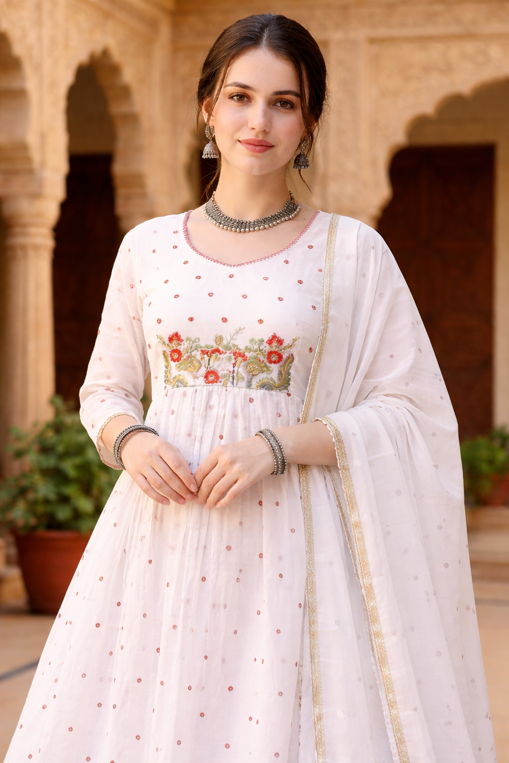 Women’s Embroidered Anarkali Kurta Set with Dupatta