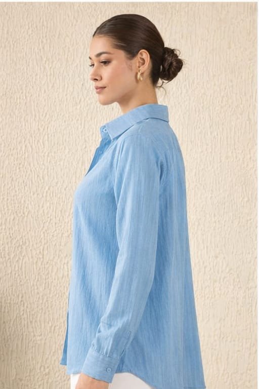 Women’s Sky Blue Spread Collar Casual Shirt