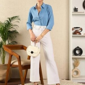 Women’s Sky Blue Spread Collar Casual Shirt