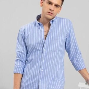 U Turn Men’s Casual Printed Shirt – Sky Blue & White |