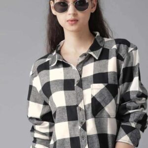 Women’s Casual Checked Shirt in White and Black |