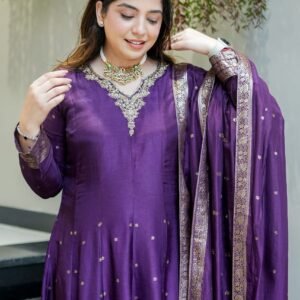 Premium Purple Banarasi Anarkali Suit Set for Women