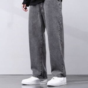 Men Straight Fit Mid Rise Grey Jeans