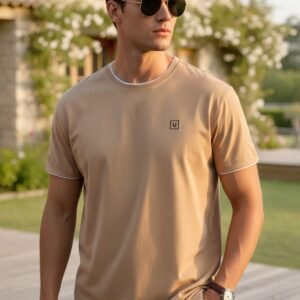 Men Solid Round-Neck Pure Cotton Brown T-Shirt