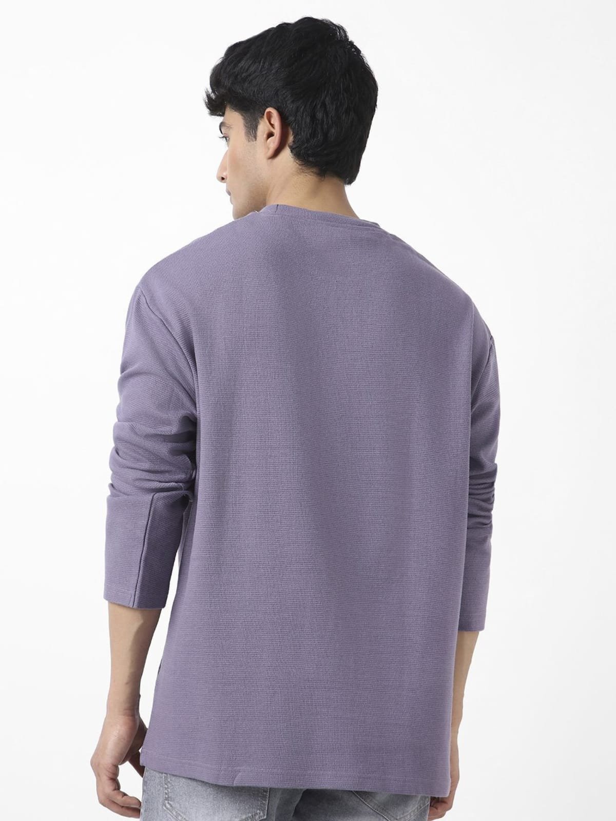 Men Solid Round Neck Pure Cotton Purple T-Shirt