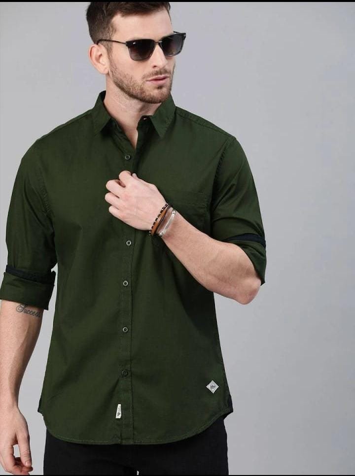 Men’s Olive Green Slim-Fit Casual Shirt