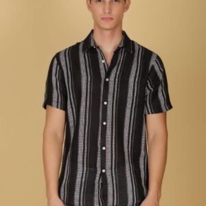 Men’s Regular-Fit Black & White Short-Sleeve Casual Shirt