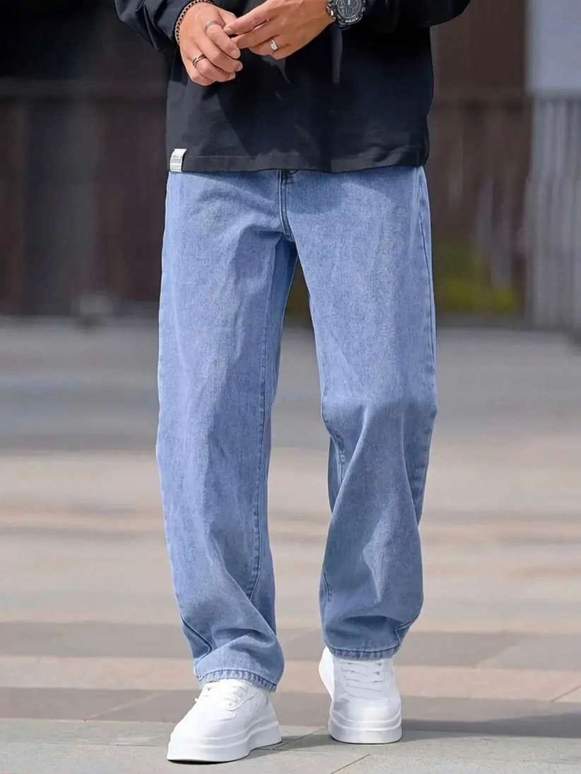 Men’s Straight-Fit Mid-Rise Light Blue Jeans