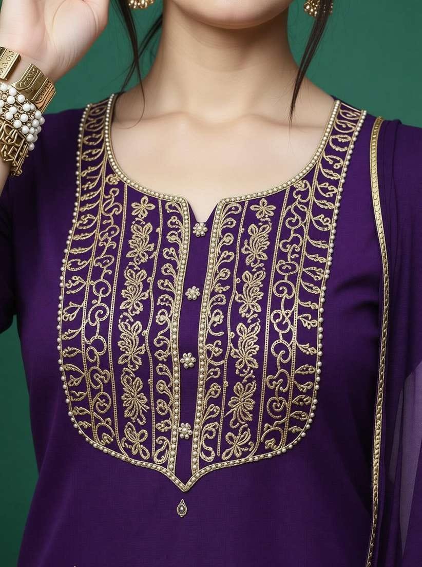 Women Purple Kurta, Pyjama & Dupatta Set