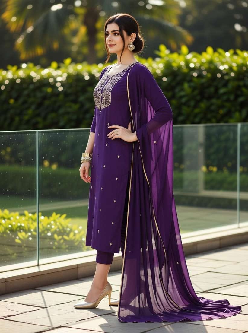 Women Purple Kurta, Pyjama & Dupatta Set