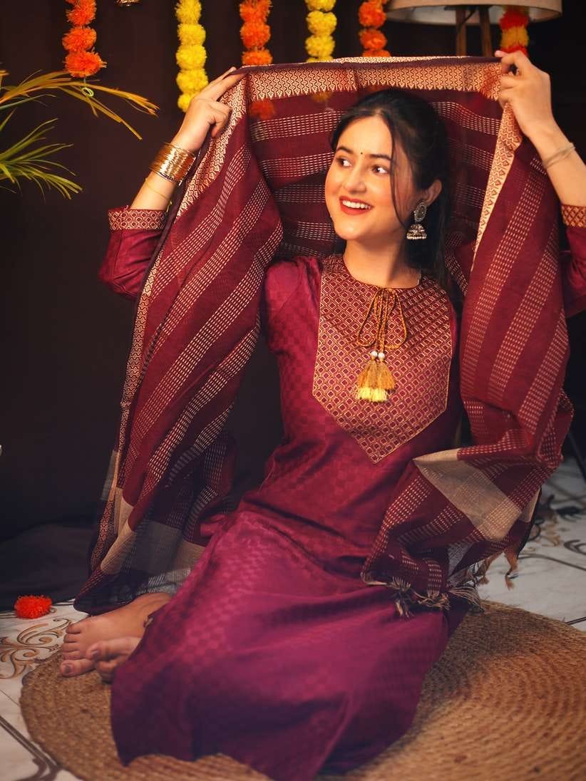 Maroon Women’s Kurta & Pant Set