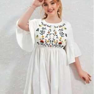 Embroidered White Babydoll Top | Flared Bell Sleeves |