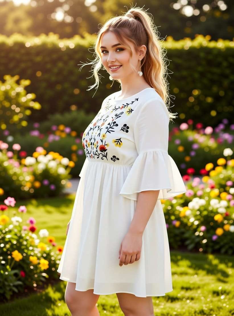 Embroidered White Babydoll Top | Flared Bell Sleeves |