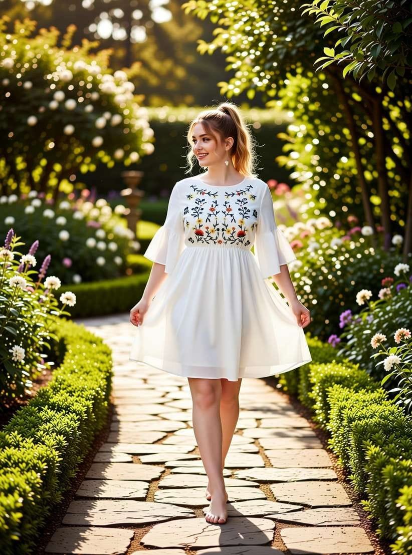 Embroidered White Babydoll Top | Flared Bell Sleeves |