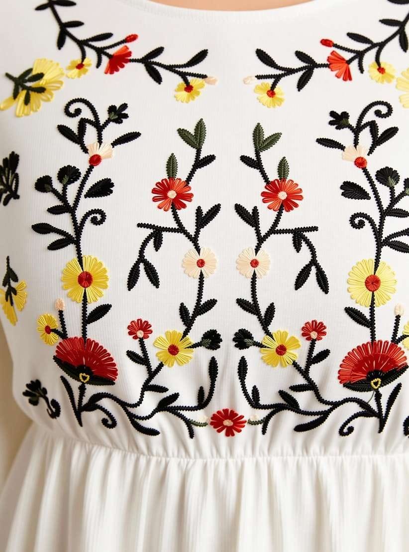 Embroidered White Babydoll Top | Flared Bell Sleeves |