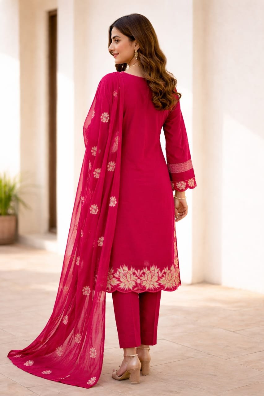 Women’s Embroidered Kurta Pant Set with Dupatta