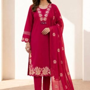 Women’s Embroidered Kurta Pant Set with Dupatta