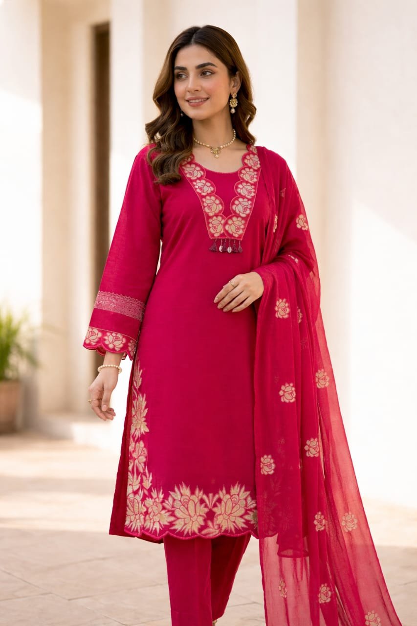 Women’s Embroidered Kurta Pant Set with Dupatta