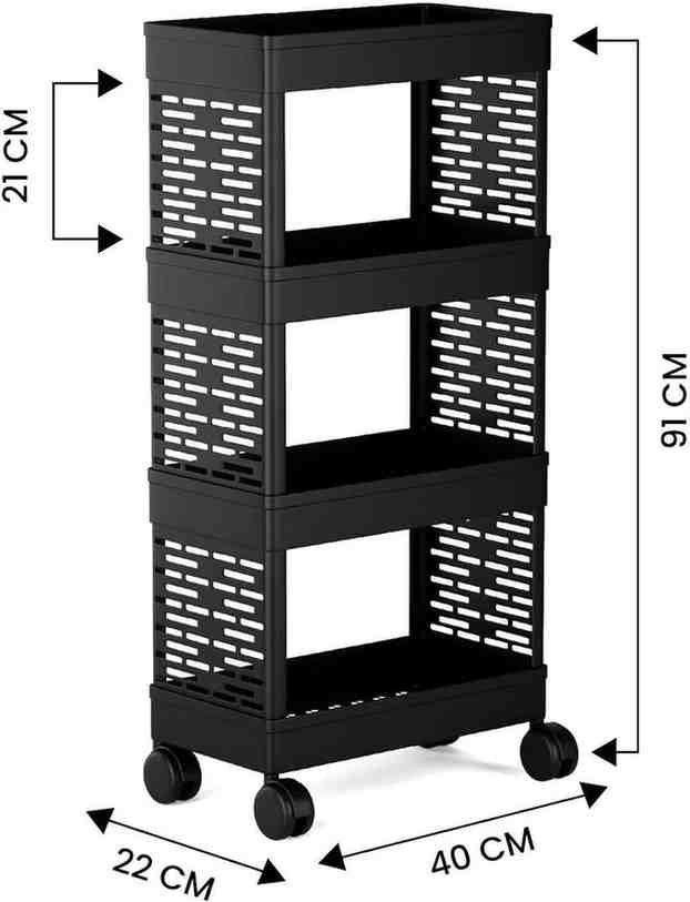 3-Tier Plastic Kitchen Trolley — Rolling Storage Cart