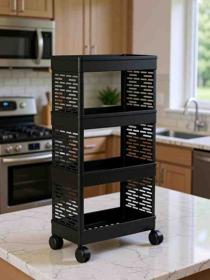 3-Tier Plastic Kitchen Trolley — Rolling Storage Cart