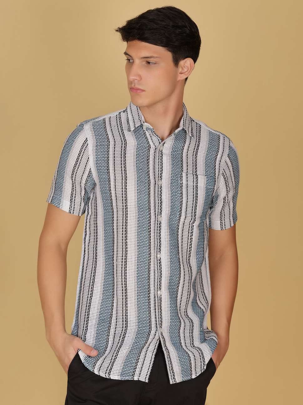 Men’s Regular-Fit Black & White  Short-Sleeve Casual Shirt