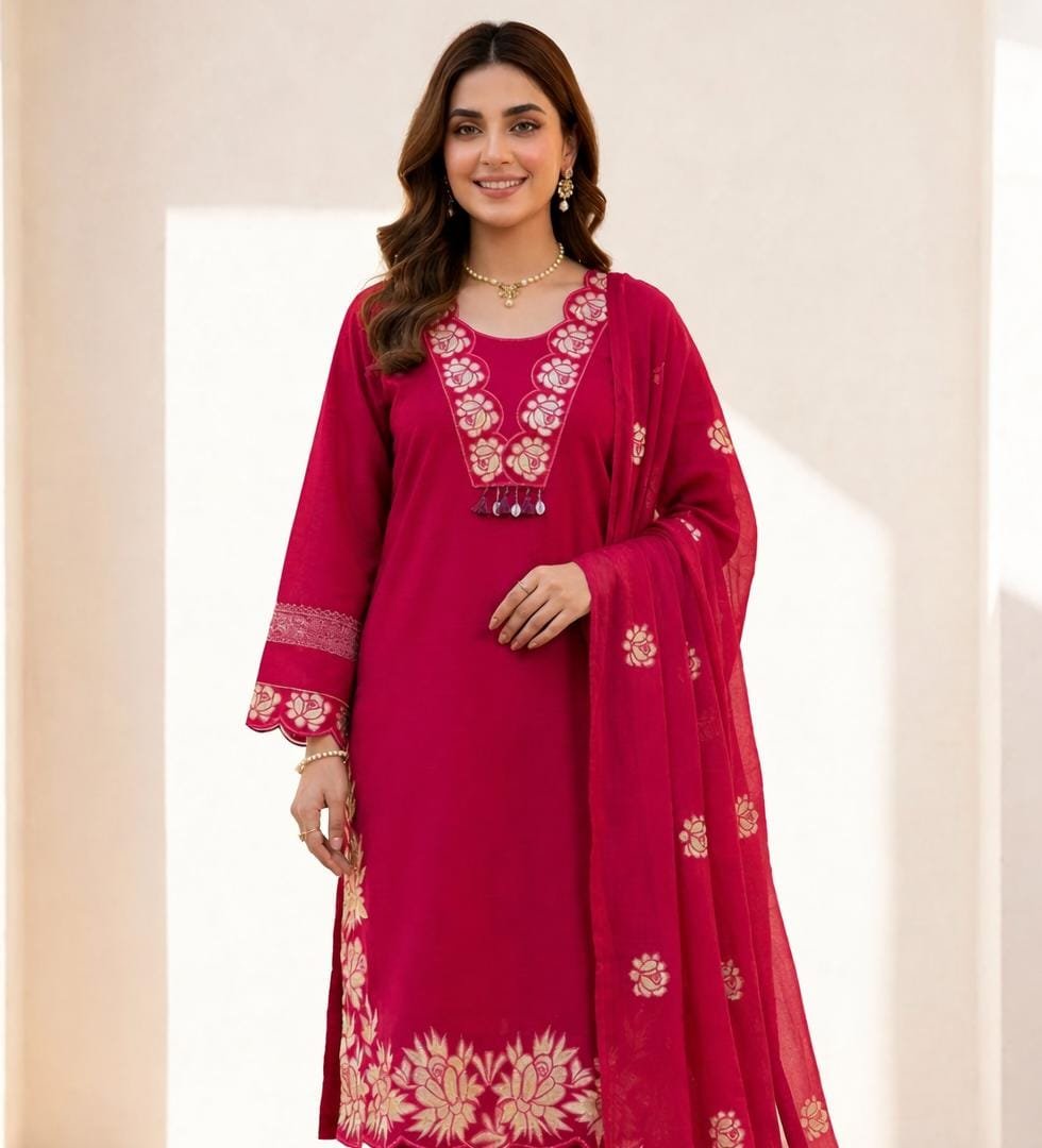 Women’s Embroidered Kurta Pant Set with Dupatta