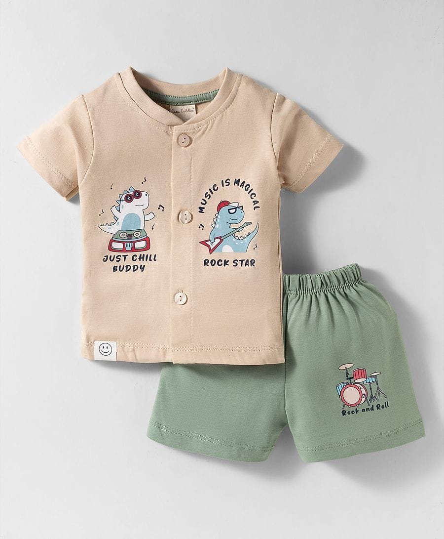 Baby Boys Cotton Co-Ord Set with Dinosaur Print