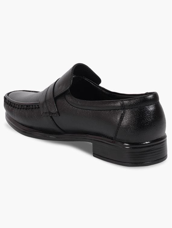 Men's Black Formal Slip-On Loafer Shoes | Premium Synthetic Leather Office Shoes with Moc Toe and Block Heel | Classic Business Shoes for Men