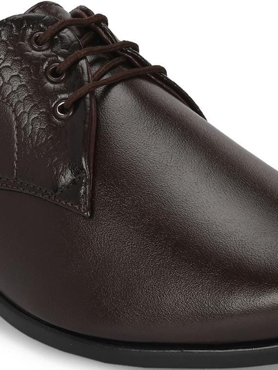Men's Brown Derby Formal Shoes | Lace-Up Oxford Style with Textured Back Panel and Pointed Toe | Premium Office and Wedding Shoes for Men