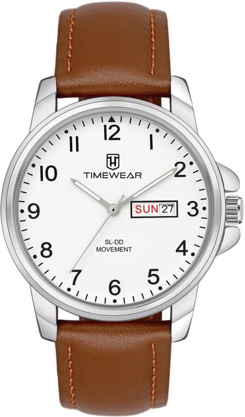 Men's Slim Analog Watch with Silver Dial and Brown Baton Hands | Silver Stainless Steel Bracelet | Minimalist Formal Watch for Men | 30M Water Resistant
