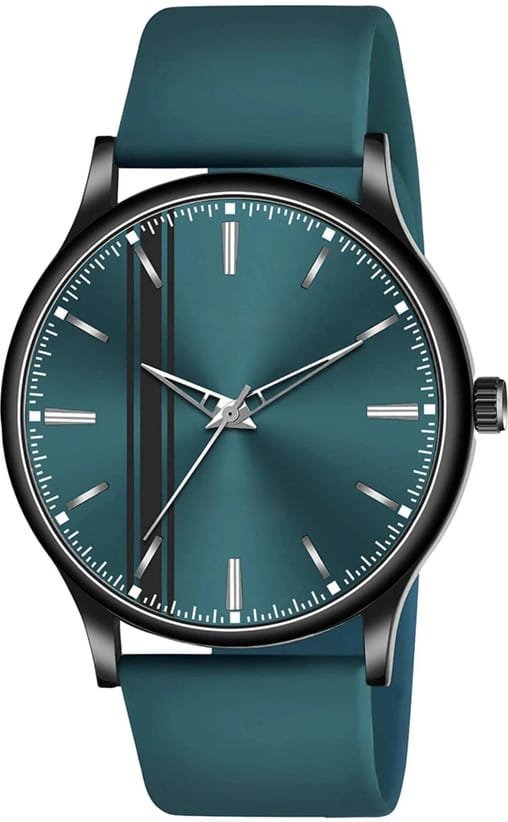 Generic Men's Analog Watch with Green Carbon Fiber Texture Dial and Silver Stainless Steel Bracelet | Day and Date Display | 40mm Case | 30M Water Resistant | Office and Casual Watch for Men